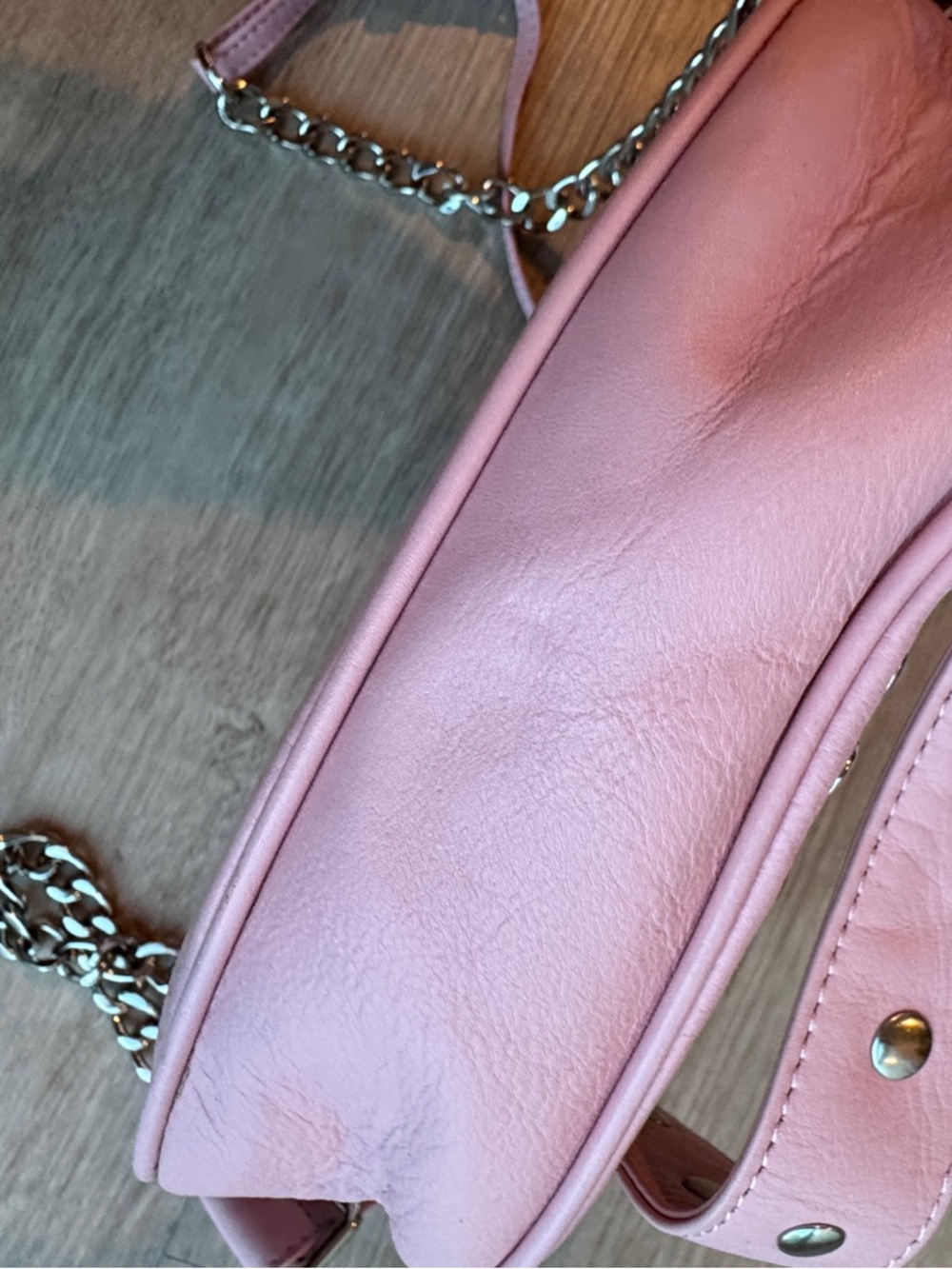 Núnoo Pluto Rivet Silky Pink Leather Crescent Studded Shoulder Bag Y2K - Picture 13 of 13